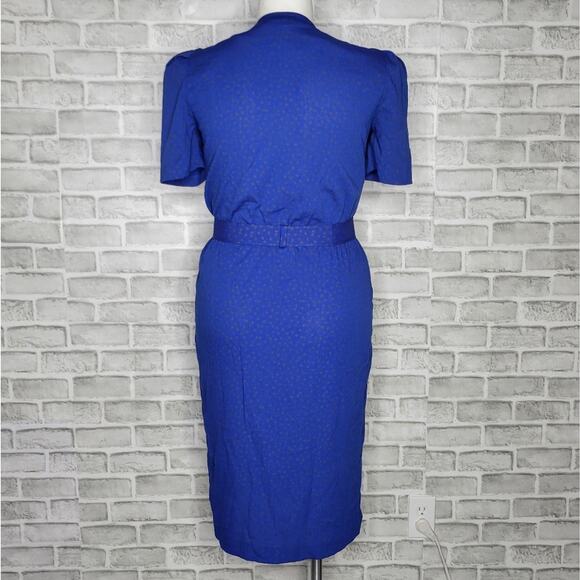 Vintage 80s Peri Petites Blue & Metallic Square Print Dress, size 14 - Picture 4 of 7